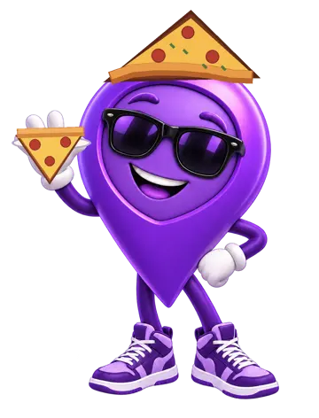Scout holding pizza and wearing a pizza hat
